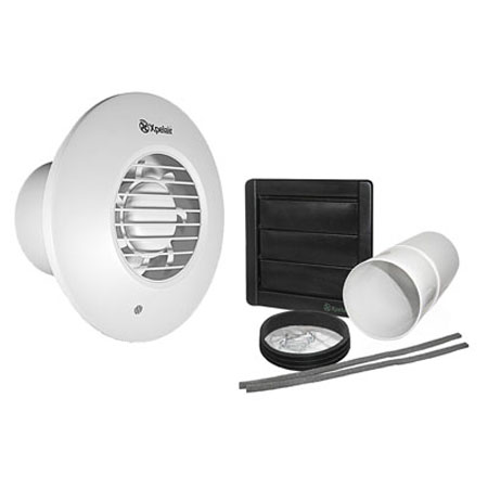 Xpelair DX100TR Simply Silent DX100 4"/100mm Round Bathroom Fan W/Timer & Wall Kit - 93006AW