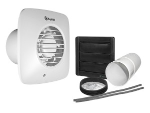 Xpelair LV100TS Simply Silent LV100 4"/100mm Square SELV Bathroom Fan W/ Timer &amp; Wall Kit - 93032AW